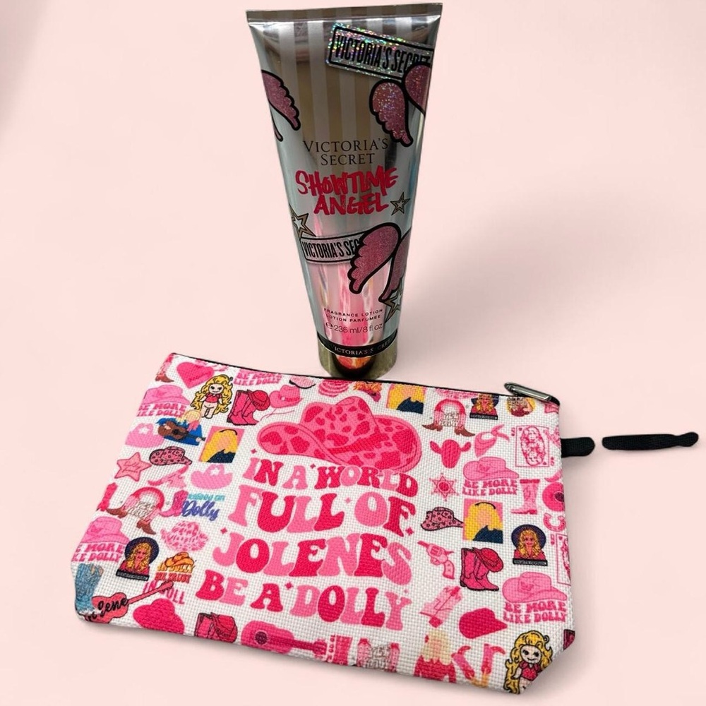 Victoria's Secret Showtime Angel Lotion + Dolly Parton ‘Jolene’ Makeup Pouch